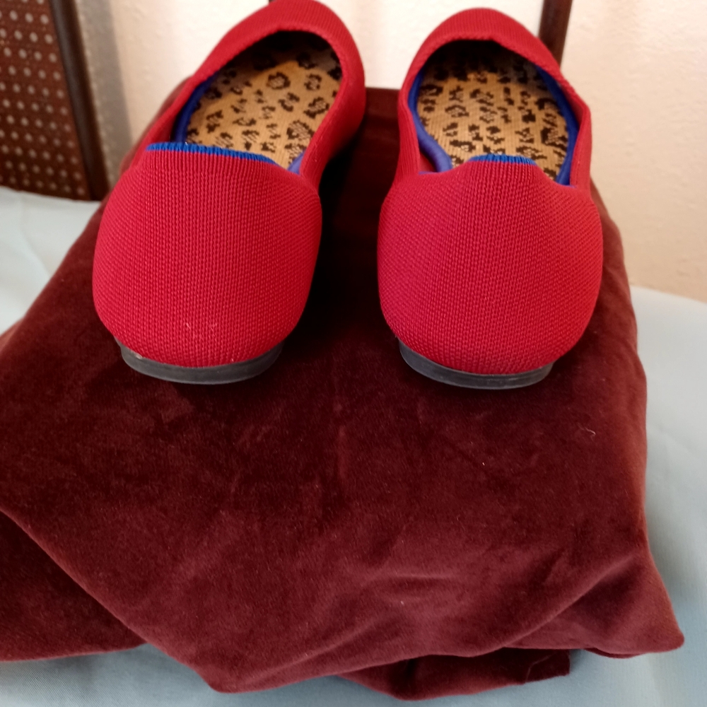 Rothy's Red Slip-On Flats with Blue Trim - Picture 3 of 4